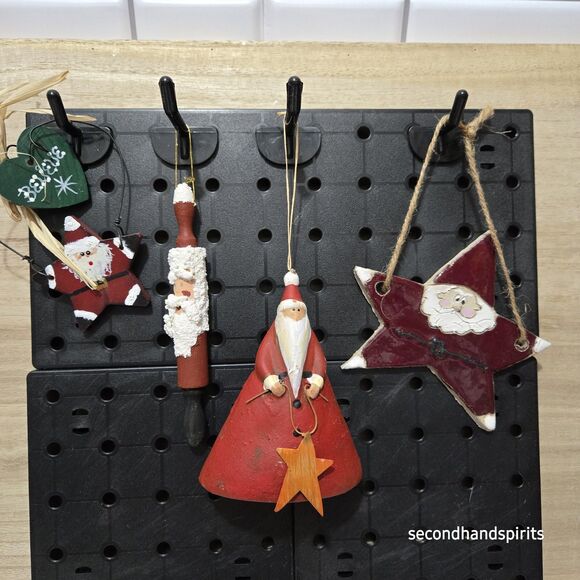 Primitive Santa Mixed Wood Clay Ornaments St. Nick Christmas Lot Of 4 - Picture 1 of 7